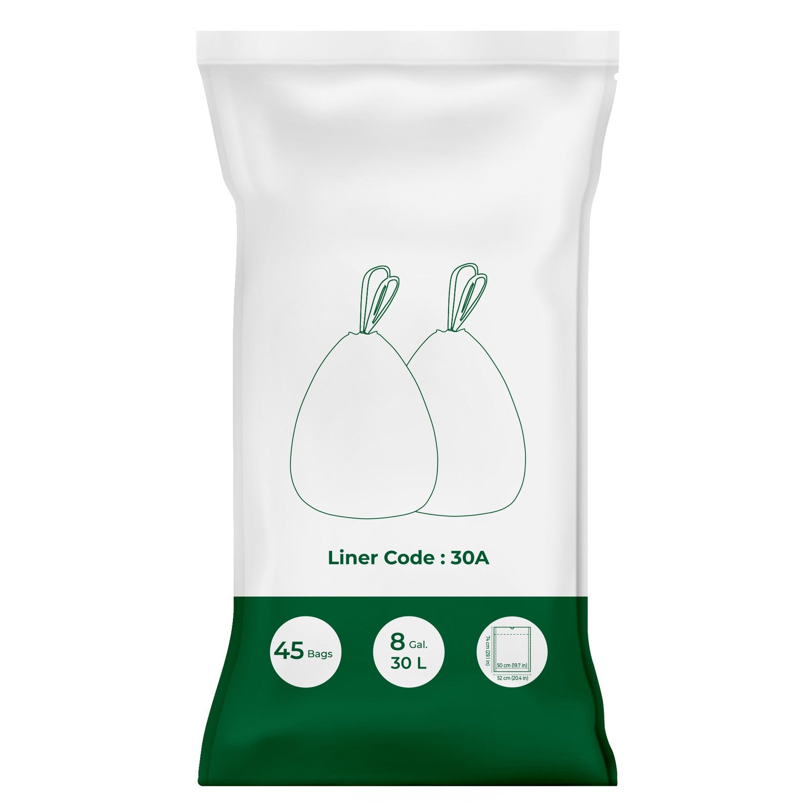 Drawstring Trash Bags – White – Robust and Watertight – For 8-Gallon Trash Bins – 1 Roll
