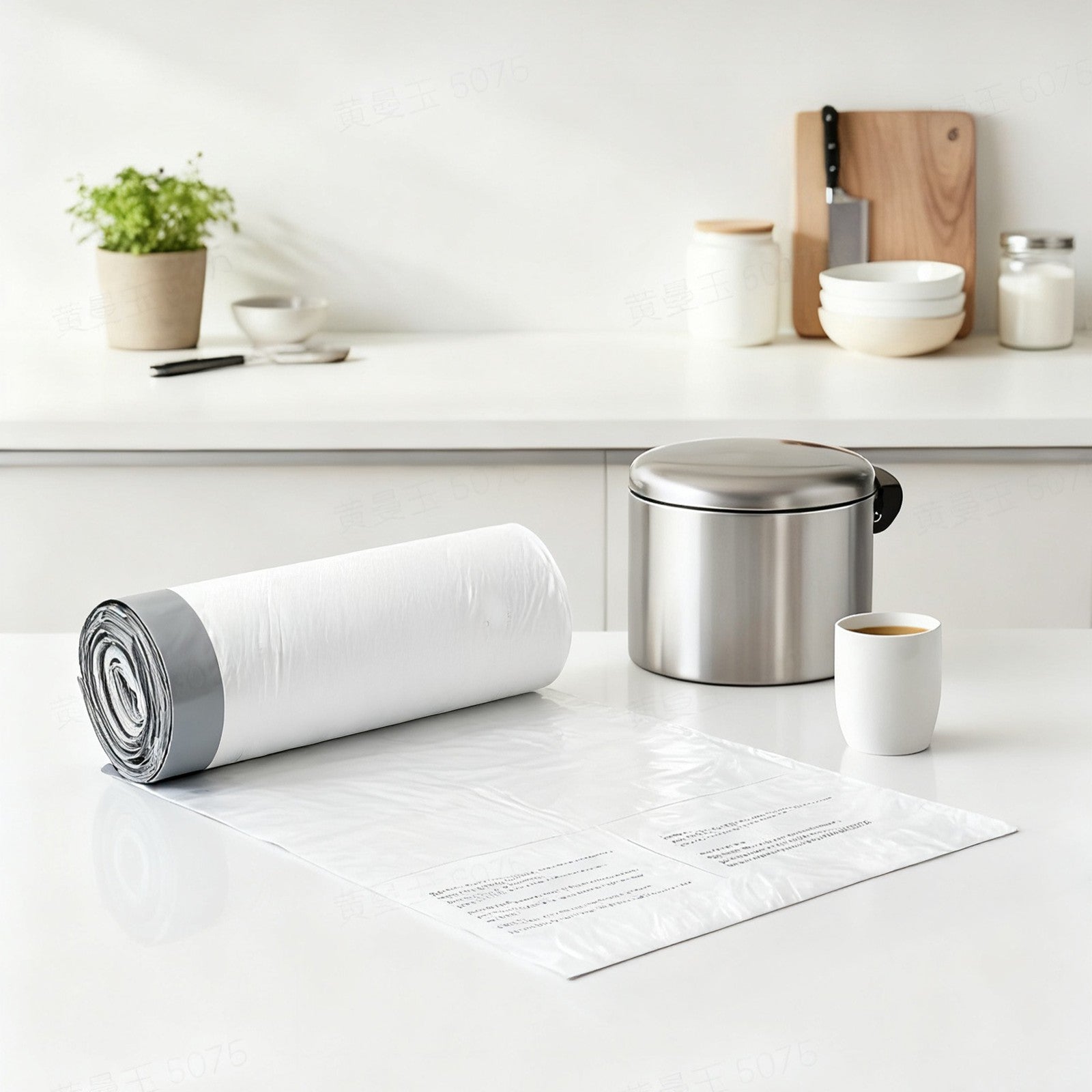 Drawstring Trash Bags – White – Robust and Watertight – For 8-Gallon Trash Bins – 1 Roll