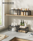 Set of 2 Cupboard Shelf Organisers – Metal and Engineered Wood – Ink Black and Ebony Black – Expandable and Stackable