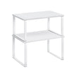 Set of 2 Cupboard Shelf Organisers – Metal and Engineered Wood – Cloud White and Snow White – Expandable and Stackable
