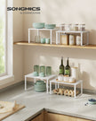 Set of 2 Cupboard Shelf Organisers – Metal and Engineered Wood – Cloud White and Snow White – Expandable and Stackable