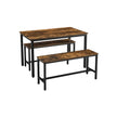 Dining Table Set – Steel Frame – Rustic Brown and Black – Industrial Design with 2 Benches
