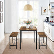 Dining Table Set – Steel Frame – Rustic Brown and Black – Industrial Design with 2 Benches