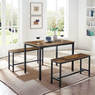Dining Table Set – Steel Frame – Rustic Brown and Black – Industrial Design with 2 Benches