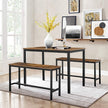 Dining Table Set – Steel Frame – Rustic Brown and Black – Industrial Design with 2 Benches