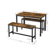 Dining Table Set – Steel Frame – Rustic Brown and Black – Industrial Design with 2 Benches