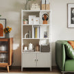 Bookshelf – Wood – Maple White and Ink Black – Large Storage with Doors and 4 Shelves