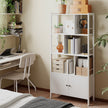 Bookshelf – Wood – Maple White and Ink Black – Large Storage with Doors and 4 Shelves