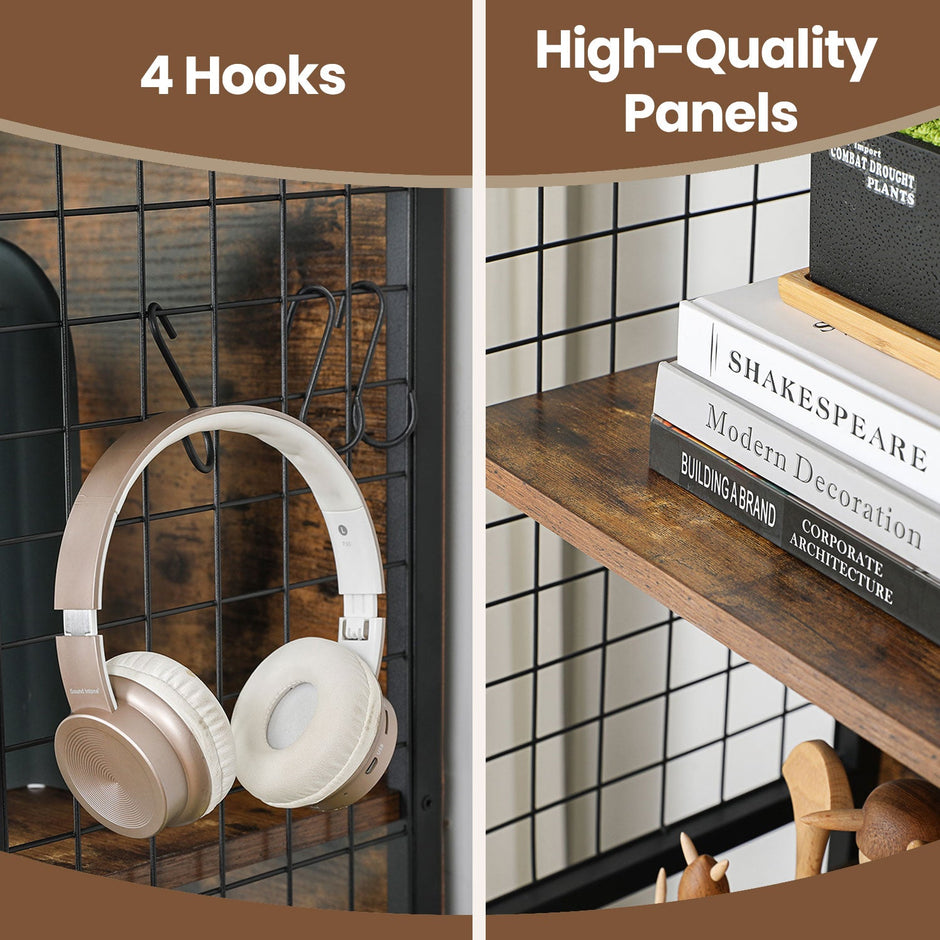 Bookcase – Steel – Rustic Brown and Black – 4-Tier Design with S-Shaped Hooks