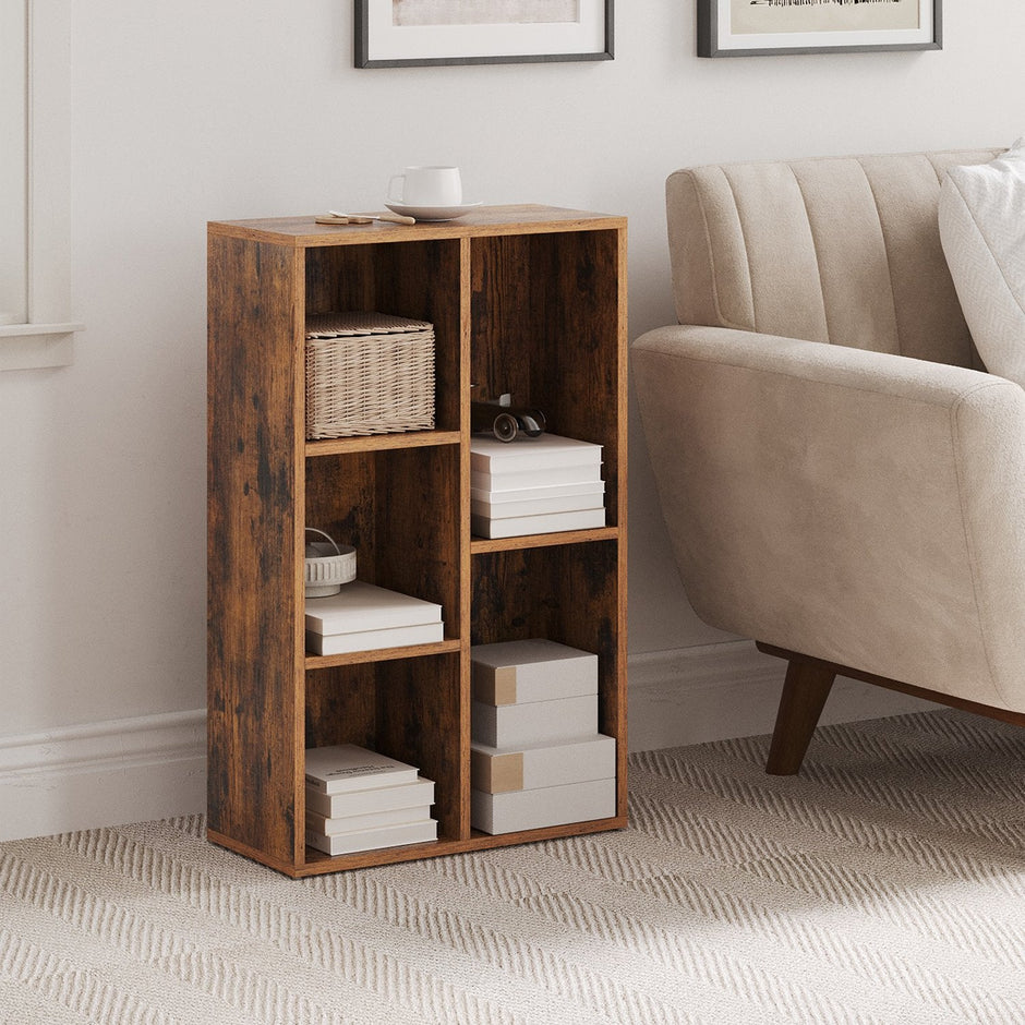Kids Bookcase – Wood – Oak – 5-Cube Design with Floor Standing Storage