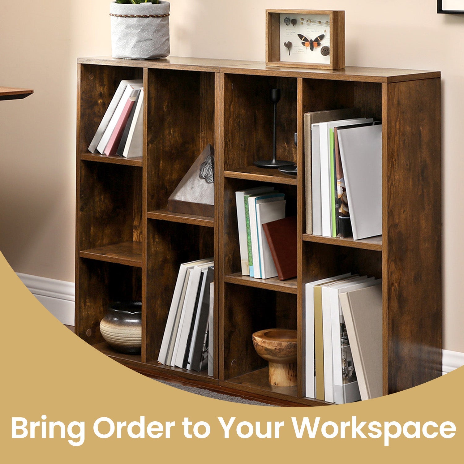 Kids Bookcase – Wood – Oak – 5-Cube Design with Floor Standing Storage