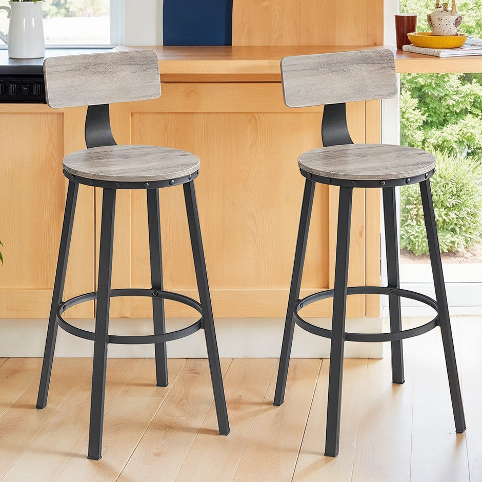 Bar Stools Set of 2 – Heavy-Duty Steel – Rustic Brown and Black – Industrial Design, Bar Height with Backrest