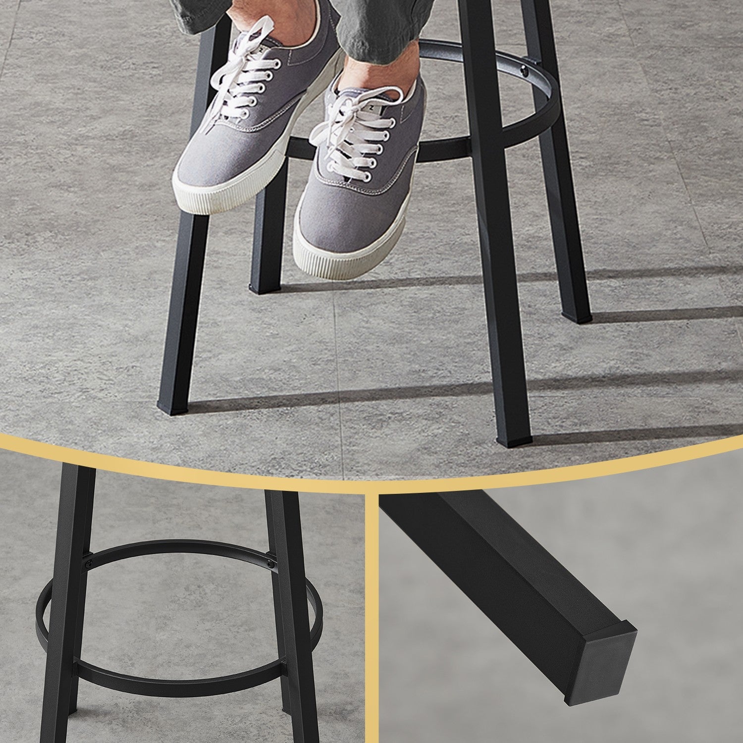 Bar Stools Set of 2 – Heavy-Duty Steel – Rustic Brown and Black – Industrial Design, Bar Height with Backrest