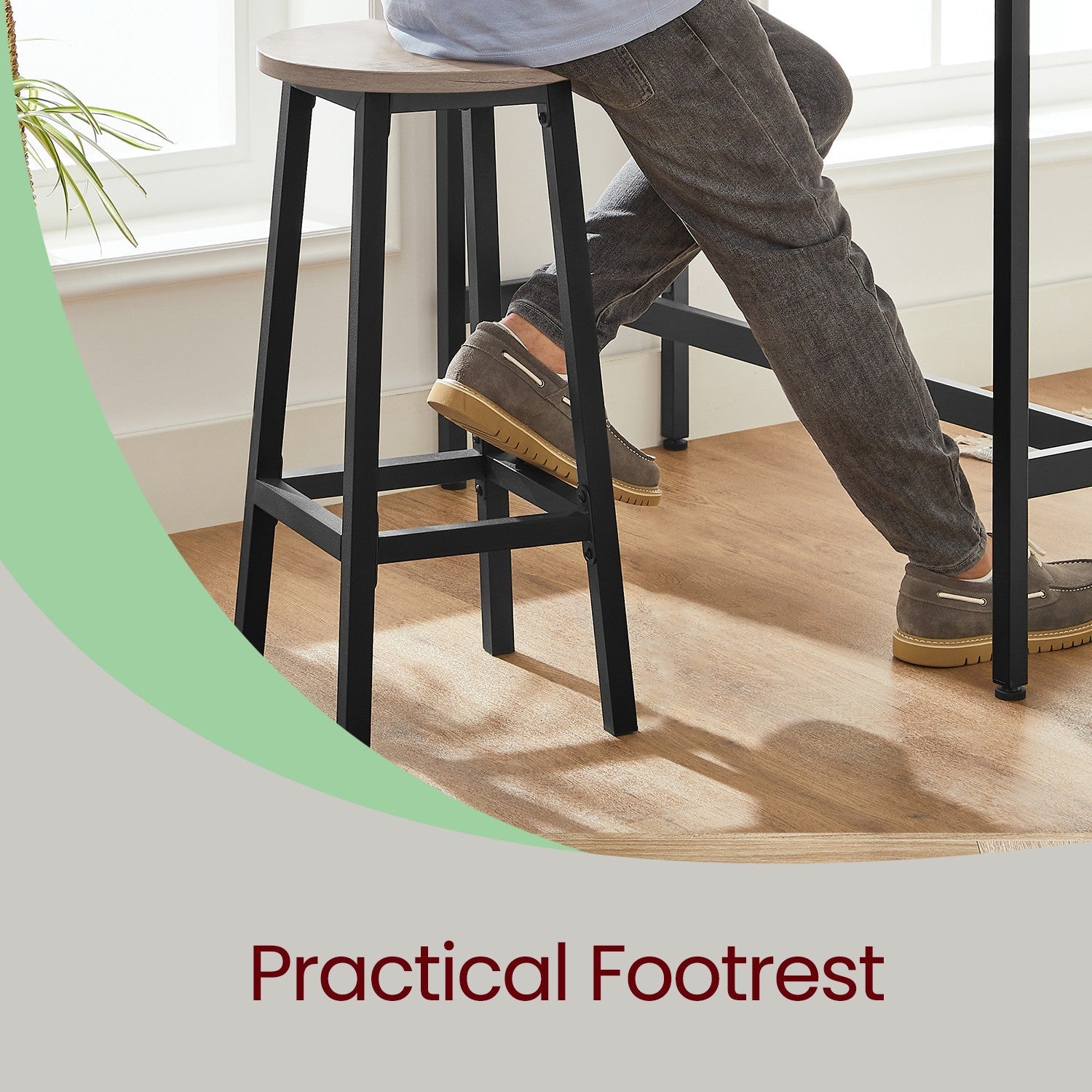 Bar Stools – Wood – Oak Beige and White – Set of 2 with Footrest