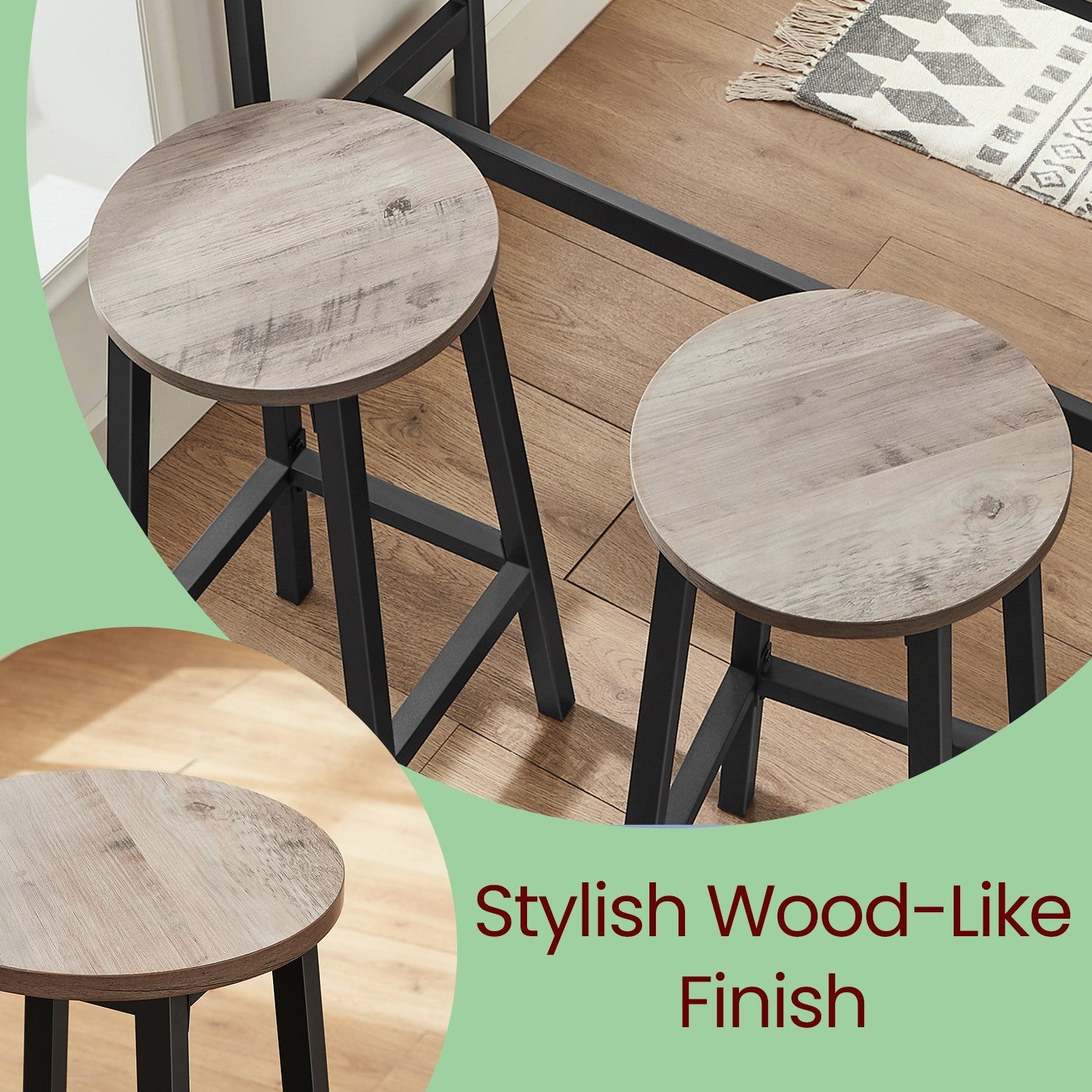 Bar Stools – Wood – Oak Beige and White – Set of 2 with Footrest