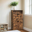 Shoe Cabinet – Melamine Veneer – Rustic Brown – Slim Design with Open Shelf and Two Flaps