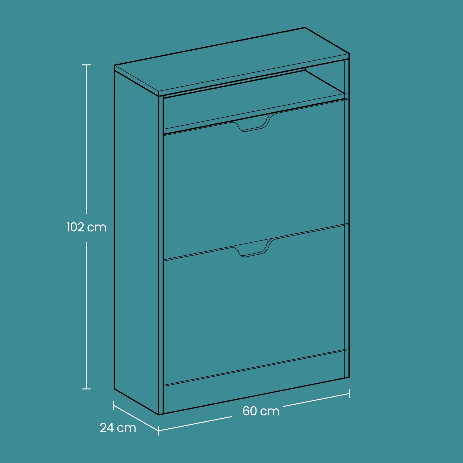 Shoe Cabinet – Melamine Veneer – Rustic Brown – Slim Design with Open Shelf and Two Flaps