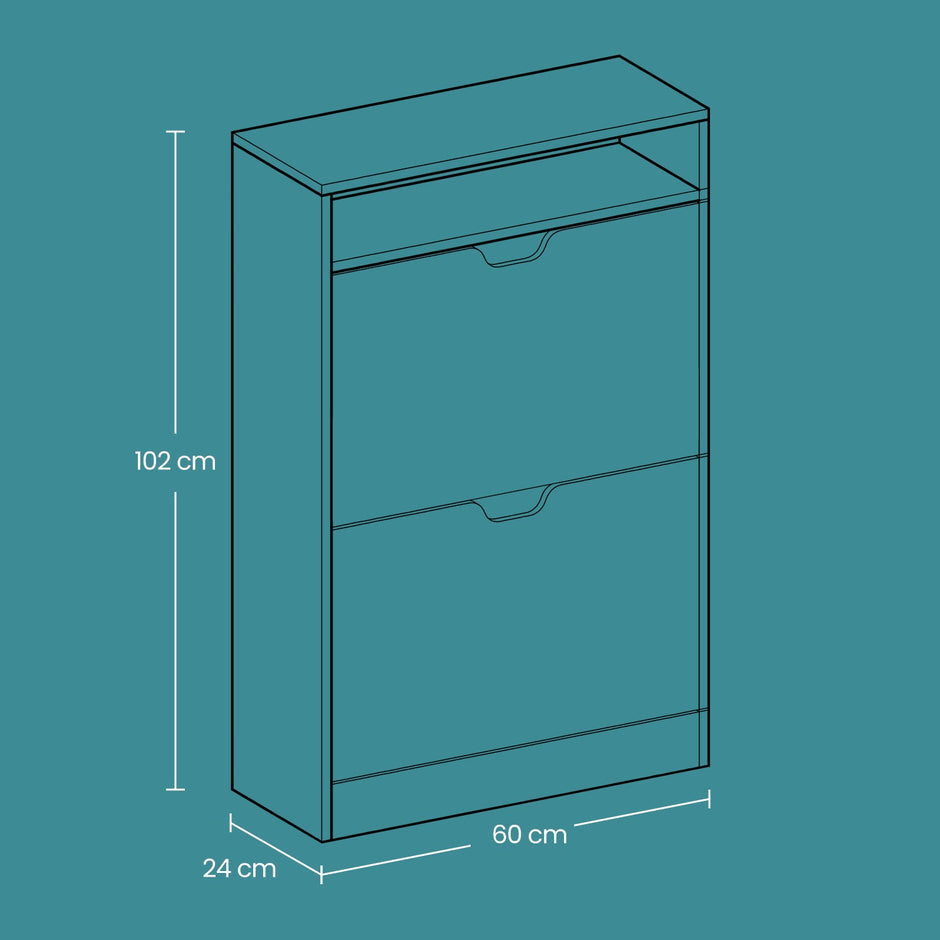 Shoe Cabinet – Melamine Veneer – Rustic Brown – Slim Design with Open Shelf and Two Flaps