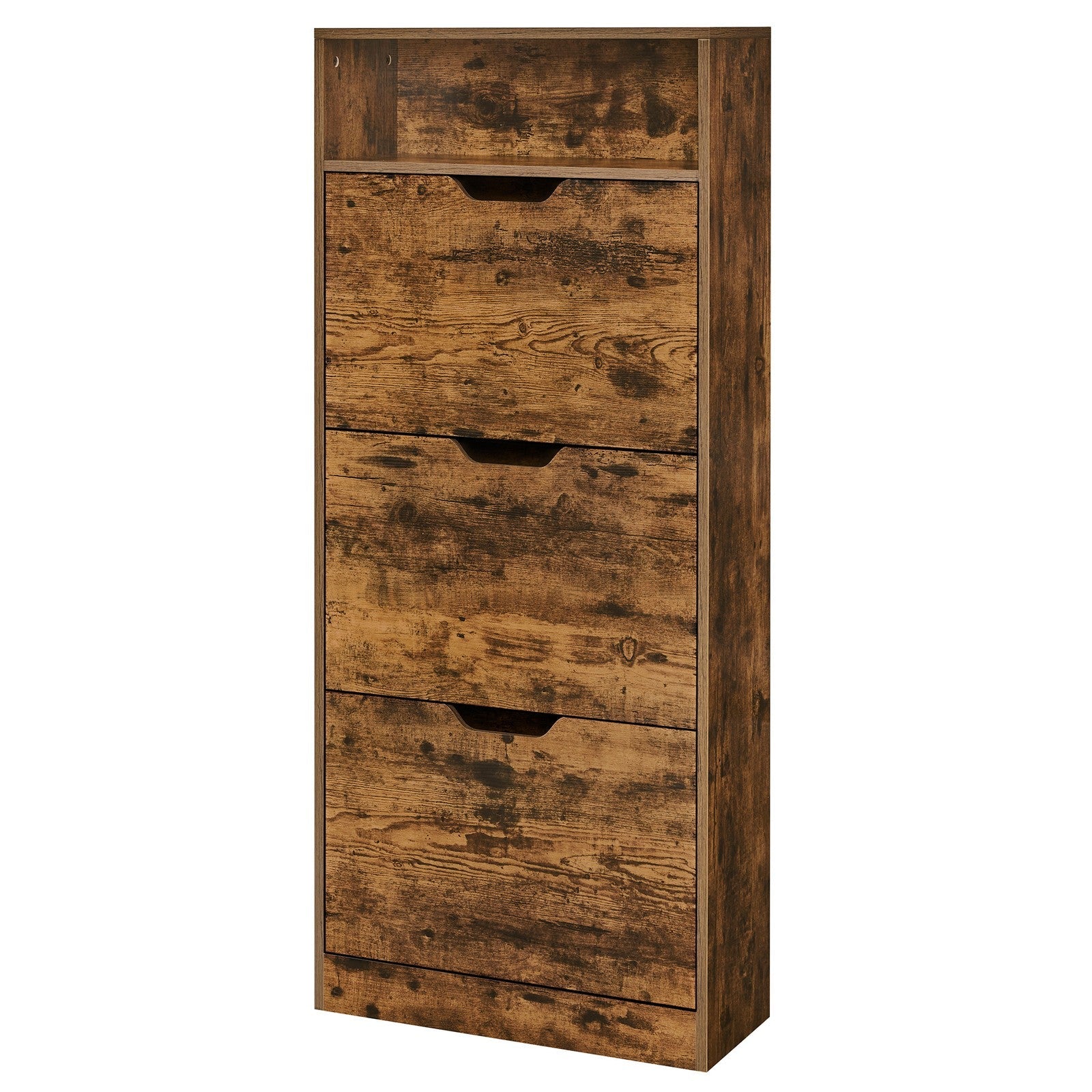 Shoe Cabinet – Wood – Brown – 3 Flip Doors, 4 Tier, for 14-18 Pairs