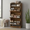 Shoe Cabinet – Wood – Brown – 3 Flip Doors, 4 Tier, for 14-18 Pairs