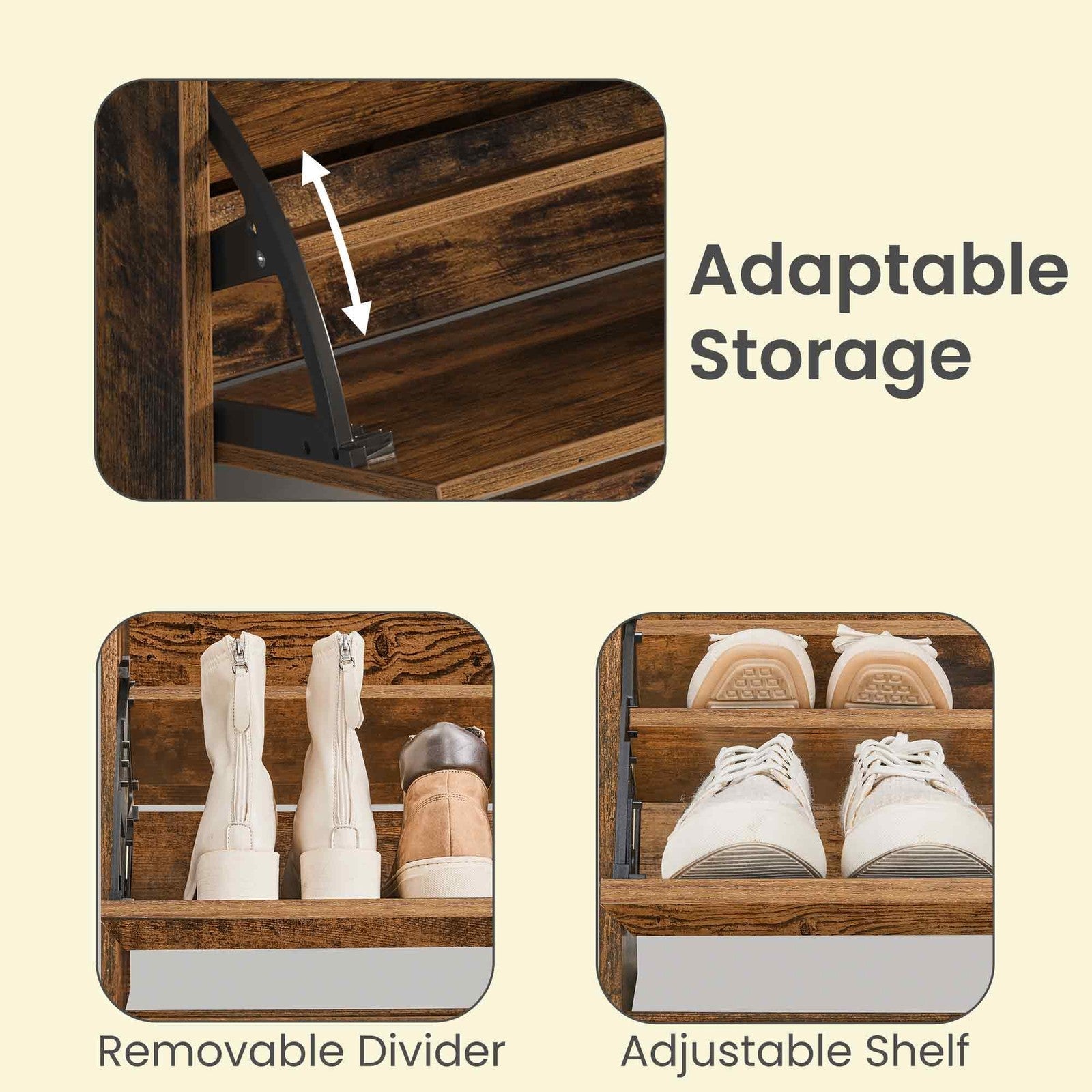 Shoe Cabinet – Wood – Brown – 3 Flip Doors, 4 Tier, for 14-18 Pairs