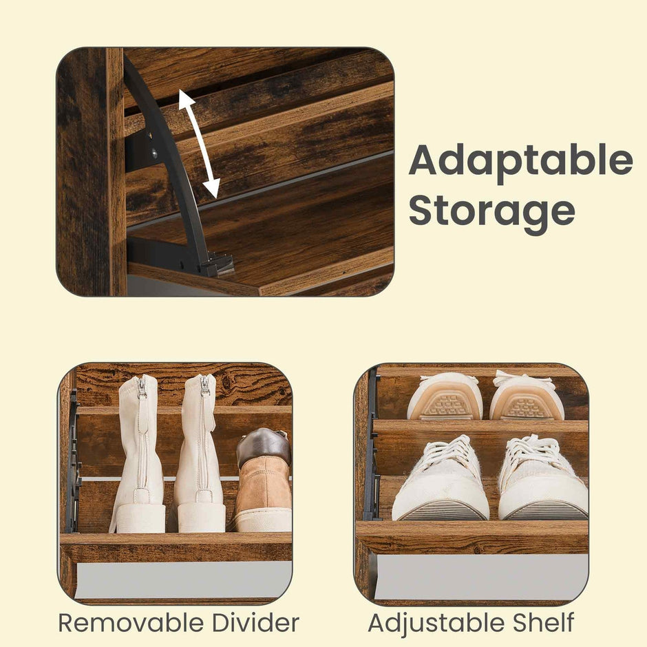 Shoe Cabinet – Wood – Brown – 3 Flip Doors, 4 Tier, for 14-18 Pairs