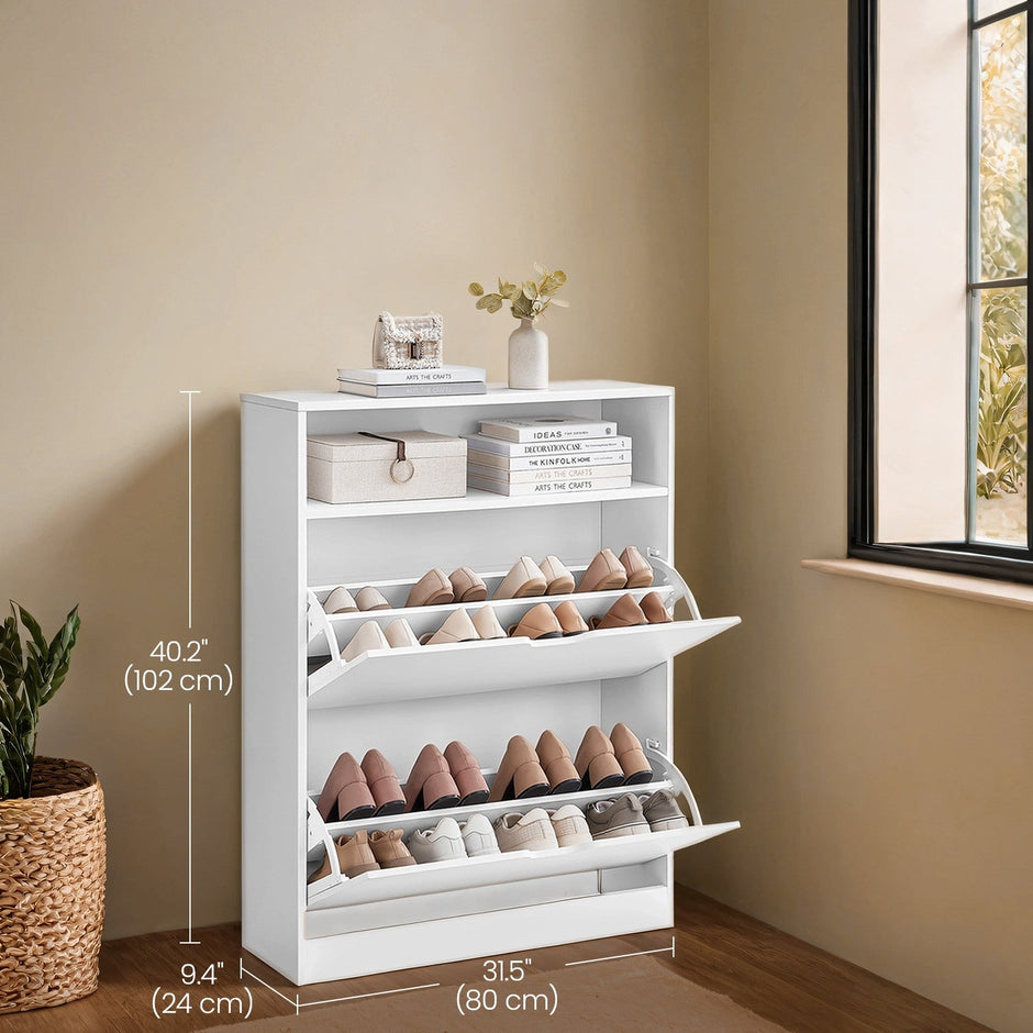 Shoe Storage Cabinet – Melamine Veneer – Rustic Brown – Adjustable Dividers for 11-16 Pairs of Shoes