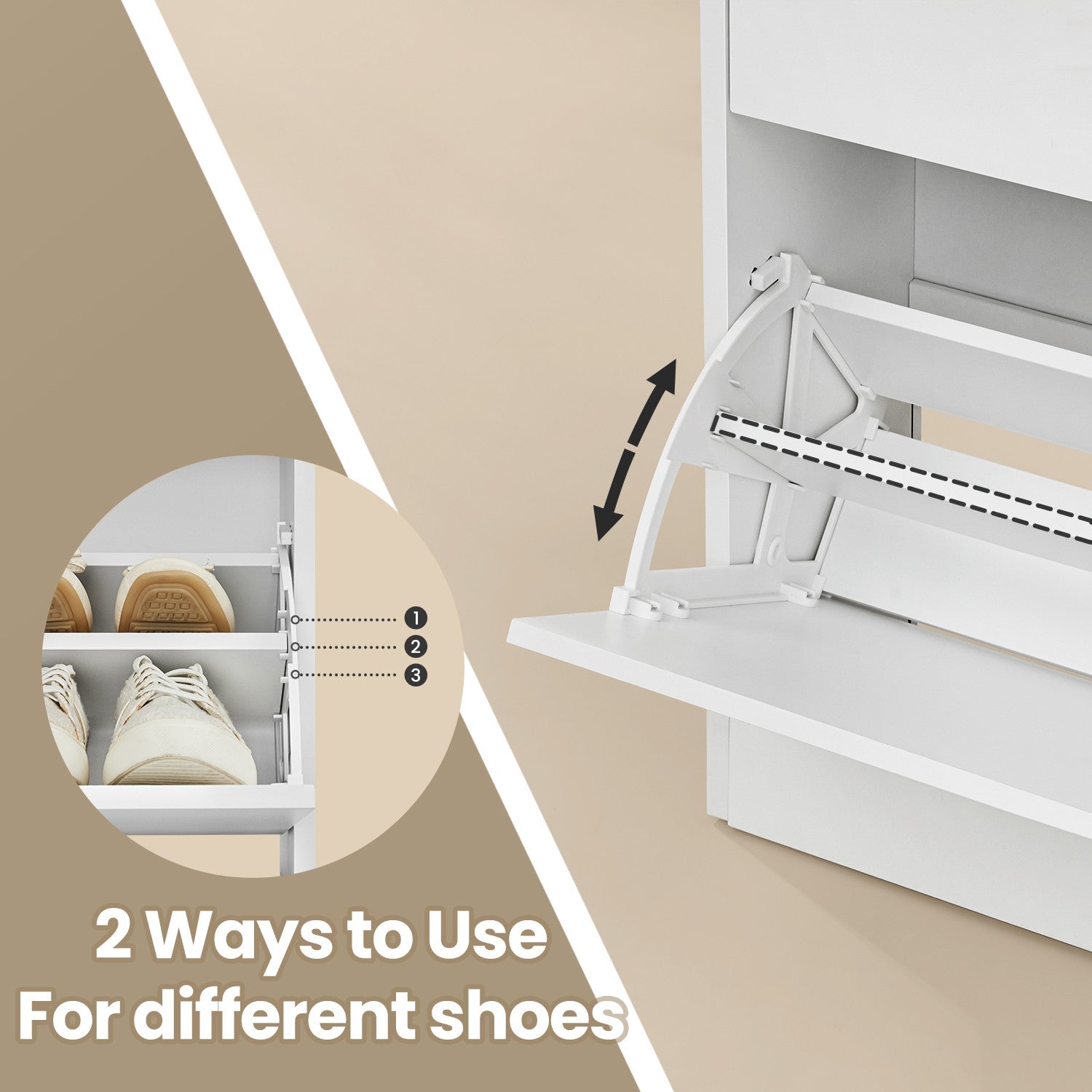 Shoe Storage Cabinet – Melamine Veneer – Rustic Brown – Adjustable Dividers for 11-16 Pairs of Shoes