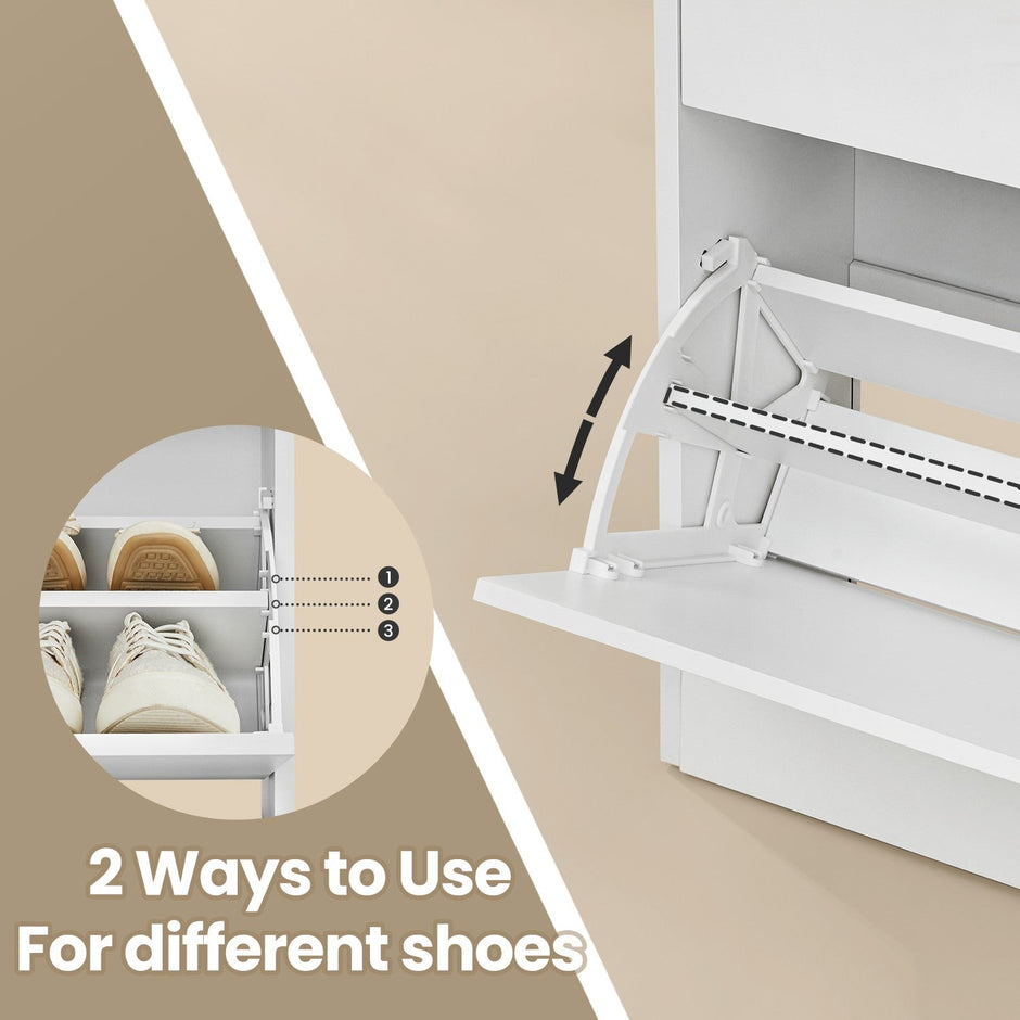 Shoe Storage Cabinet – Melamine Veneer – Rustic Brown – Adjustable Dividers for 11-16 Pairs of Shoes