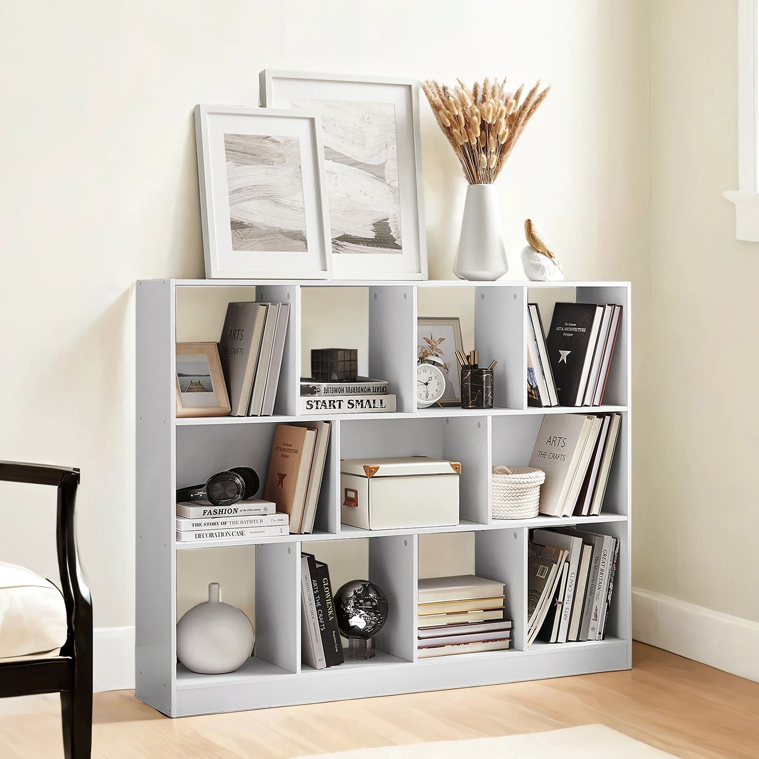 Bookcase – Wood – Multicolor – Freestanding Storage Unit with 11 Bins
