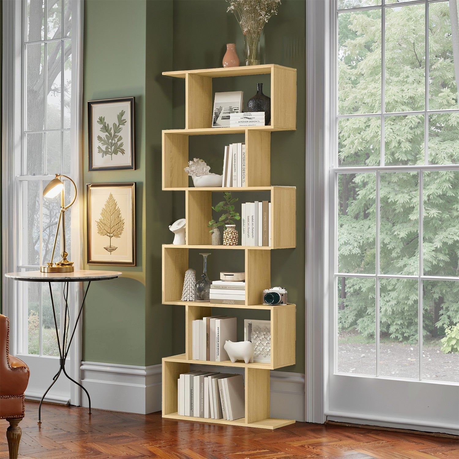 6-Tier Bookshelf – Wood – White – Freestanding Room Divider