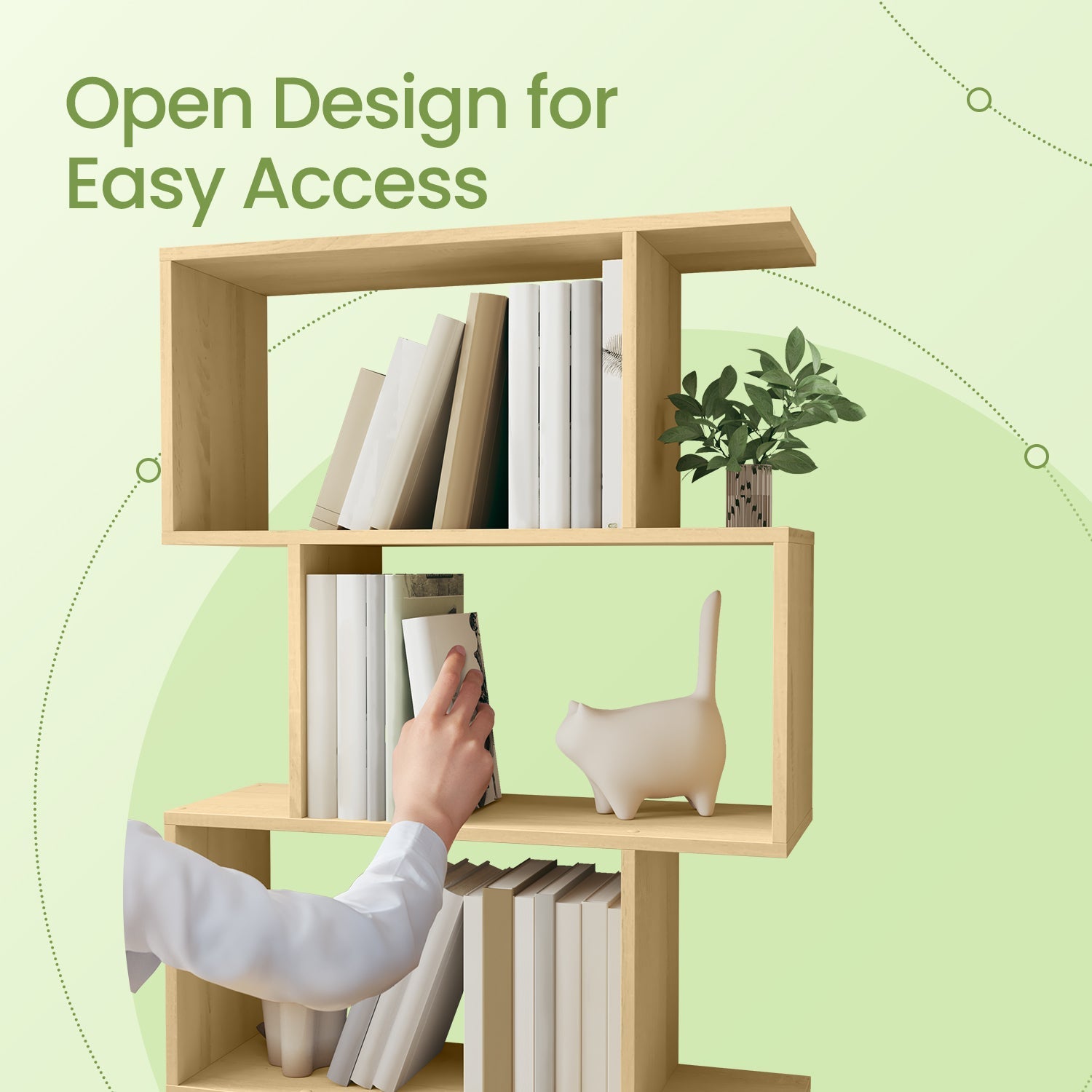 6-Tier Bookshelf – Wood – White – Freestanding Room Divider