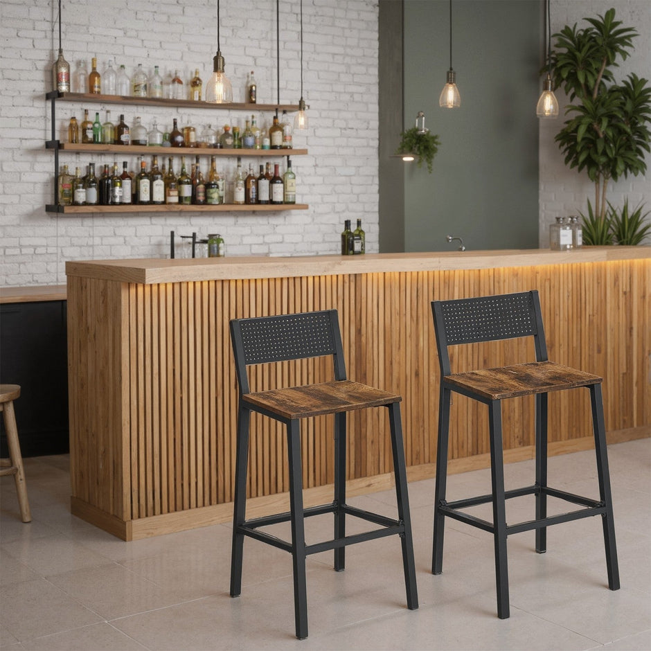Set of 2 Dining Chairs – Wood and Metal – Rustic Brown and Black – Industrial Style