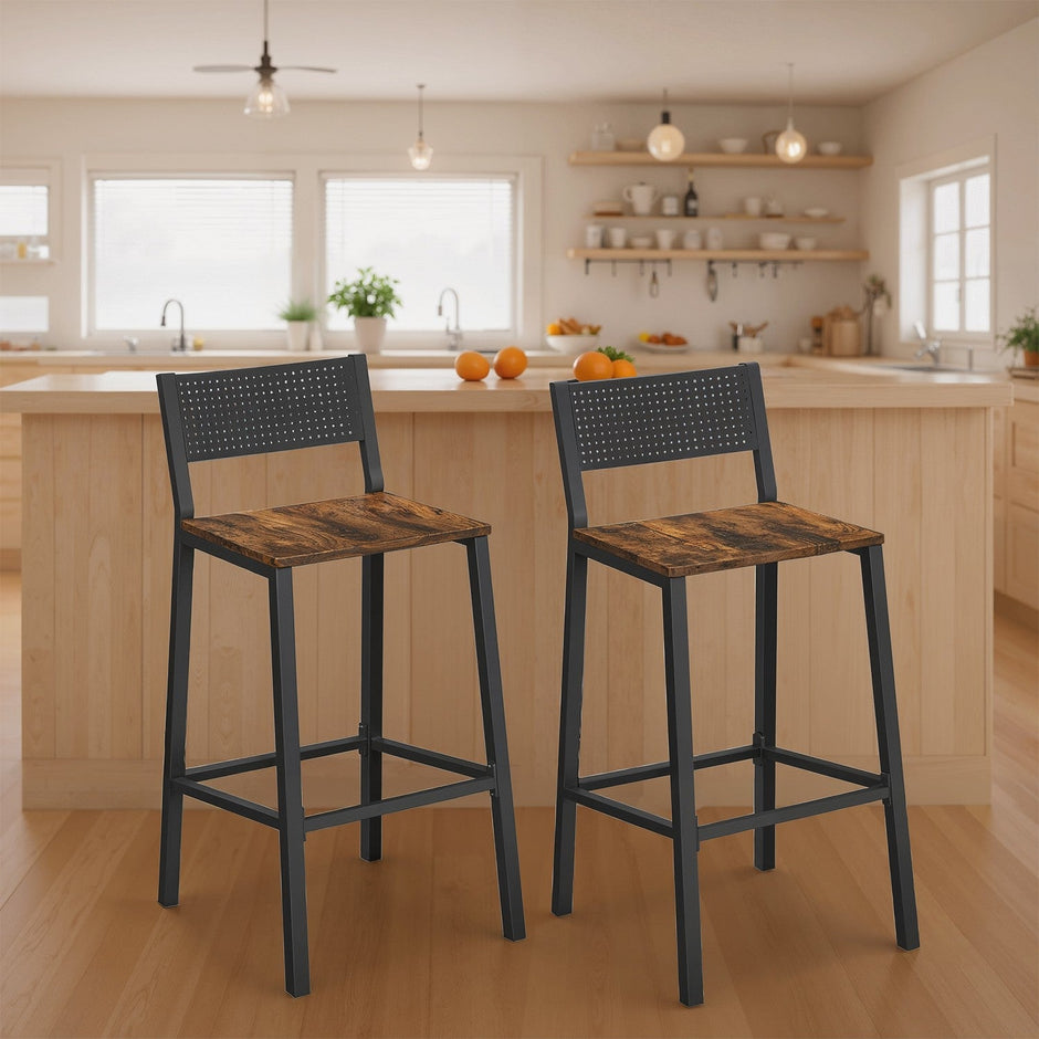 Set of 2 Dining Chairs – Wood and Metal – Rustic Brown and Black – Industrial Style
