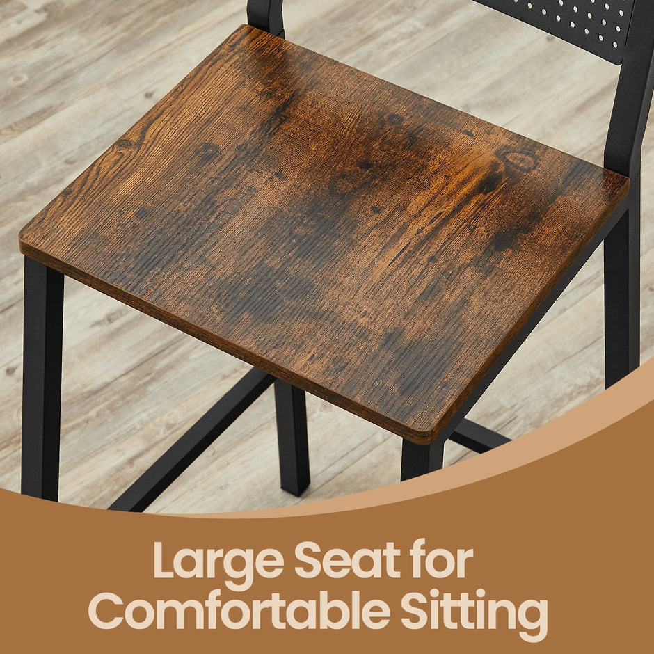 Set of 2 Dining Chairs – Wood and Metal – Rustic Brown and Black – Industrial Style