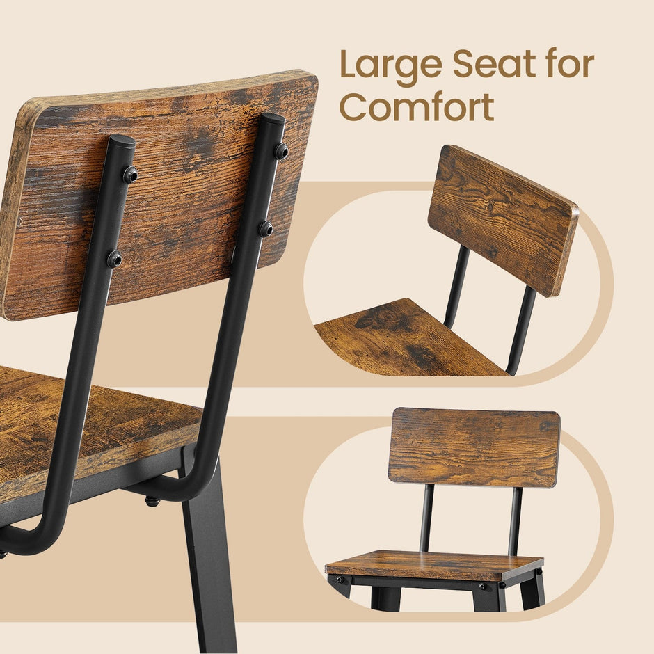 Set of 2 Bar Stools – Metal – Black and Rustic Brown – Supportive Backrest