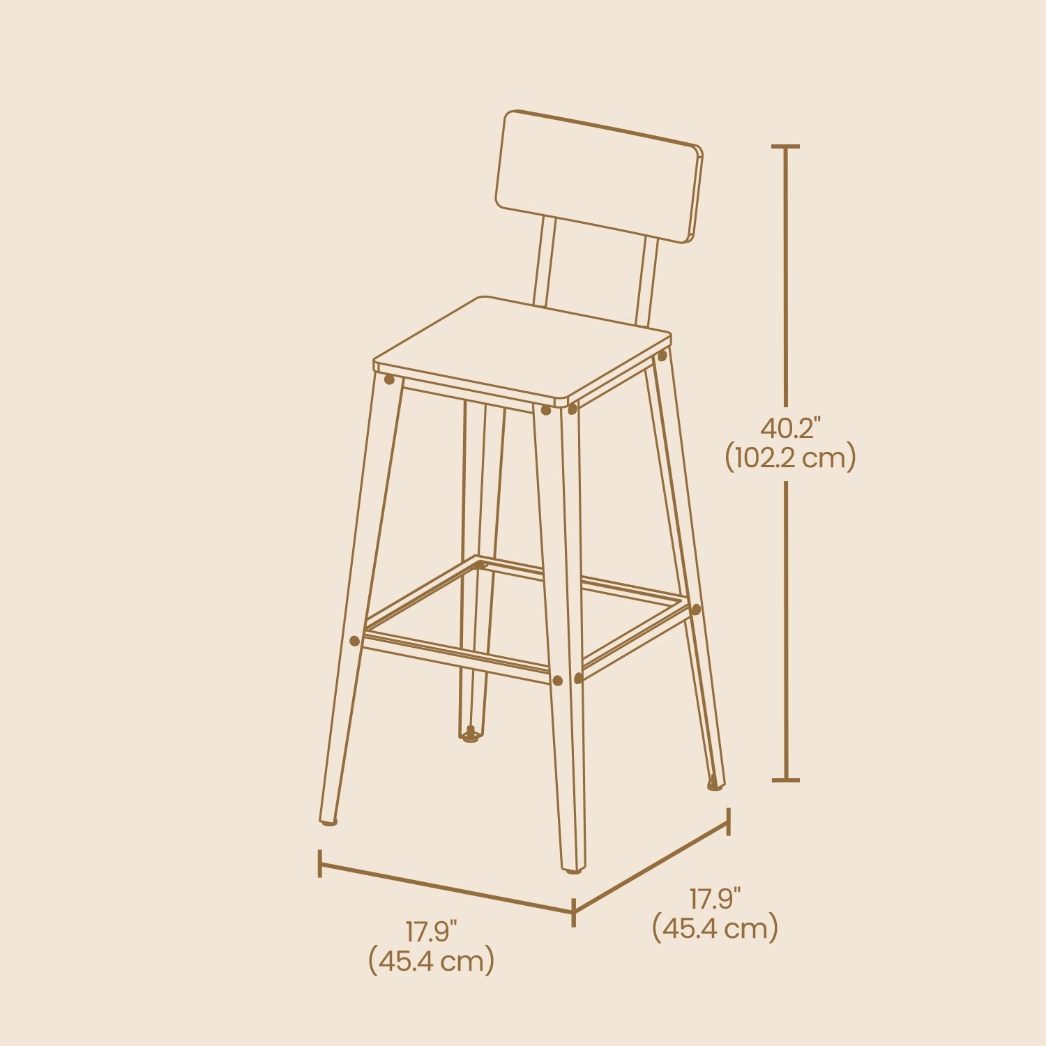 Set of 2 Bar Stools – Metal – Black and Rustic Brown – Supportive Backrest