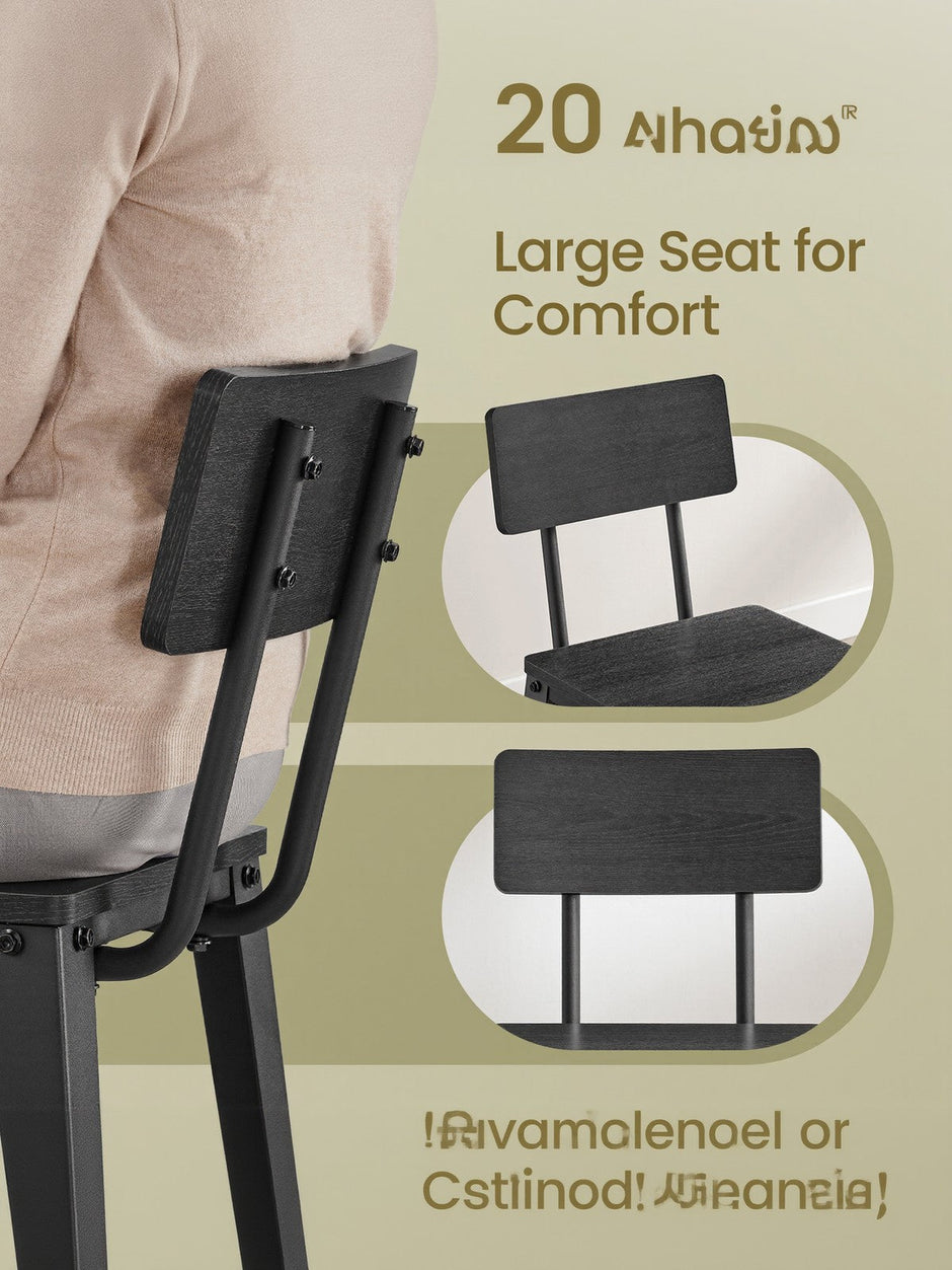 Set of 2 Bar Height Stools – Steel – Rustic Brown and Black – Backrest, Easy Assembly