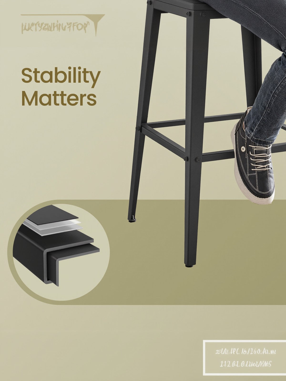 Set of 2 Bar Height Stools – Steel – Rustic Brown and Black – Backrest, Easy Assembly