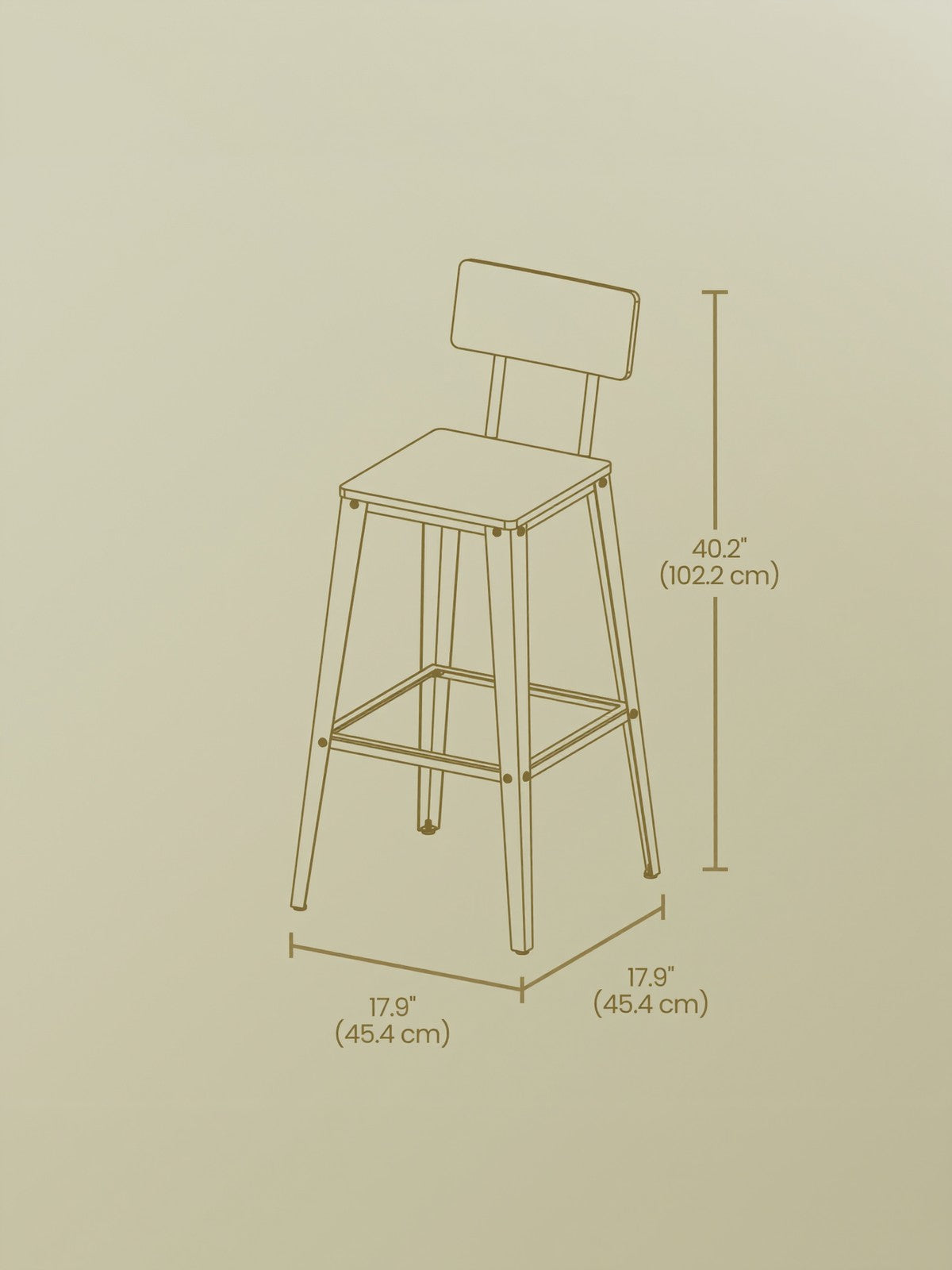 Set of 2 Bar Height Stools – Steel – Rustic Brown and Black – Backrest, Easy Assembly