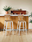 Set of 2 Bar Height Stools – Steel – Rustic Brown and Black – Backrest, Easy Assembly
