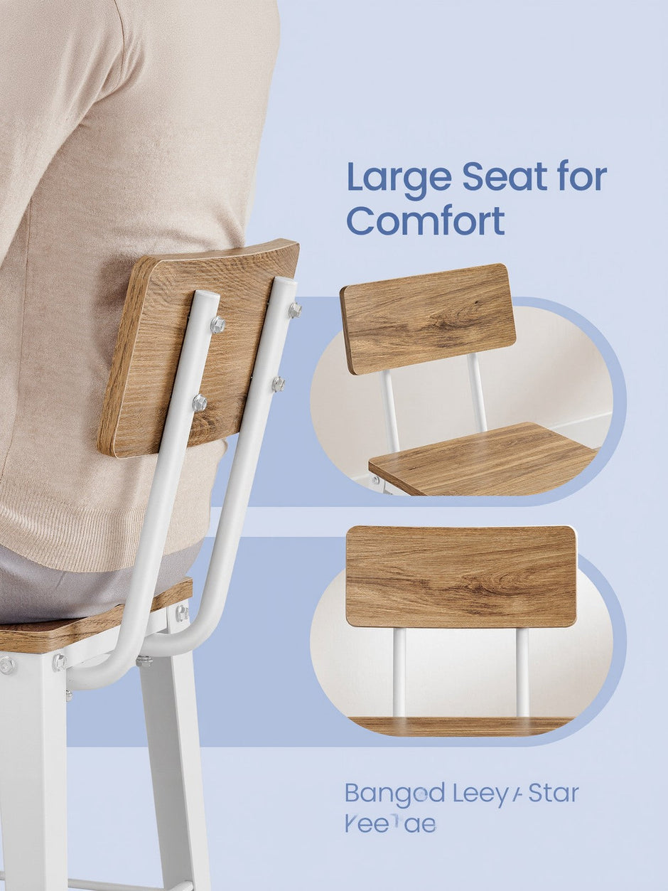 Set of 2 Bar Height Stools – Steel – Rustic Brown and Black – Backrest, Easy Assembly