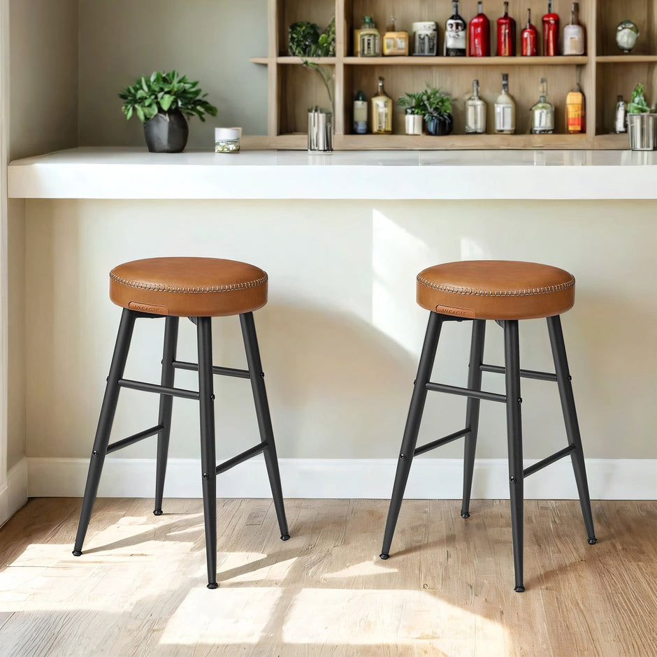 Bar Stools Set of 2 – Synthetic Leather – 63 cm – Easy Assembly