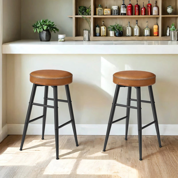 Bar Stools Set of 2 – Synthetic Leather – 63 cm – Easy Assembly