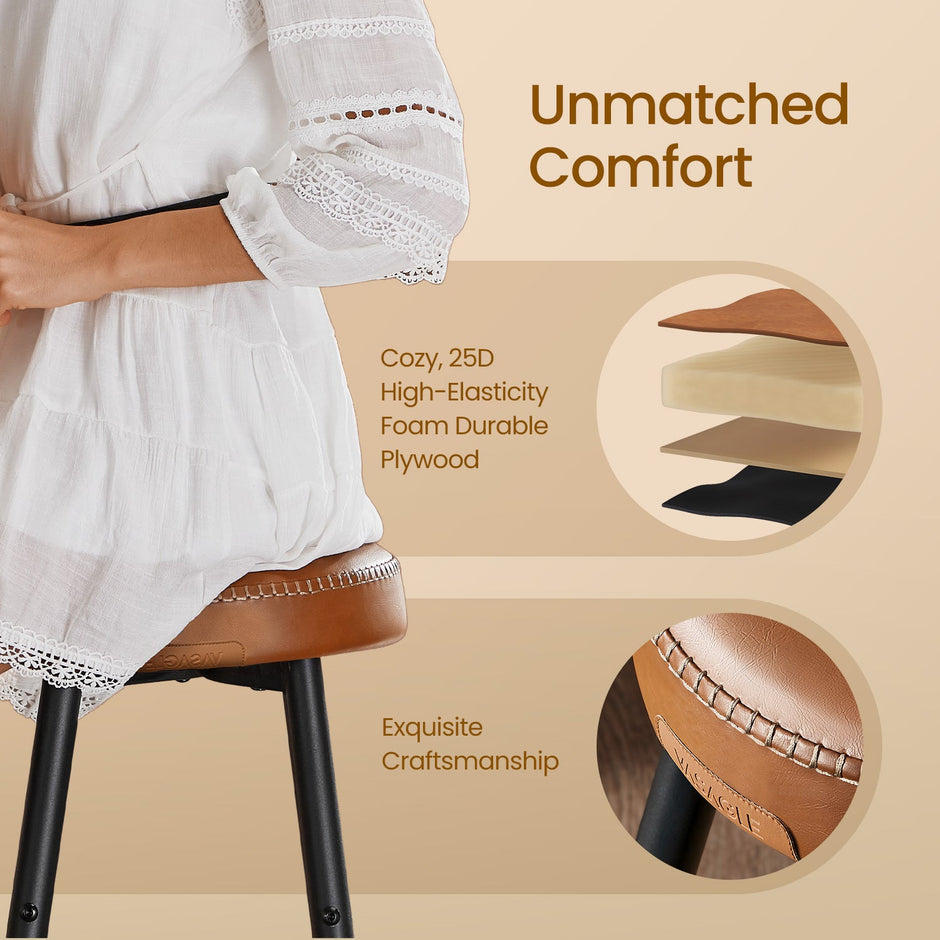 Bar Stools Set of 2 – Synthetic Leather – 63 cm – Easy Assembly