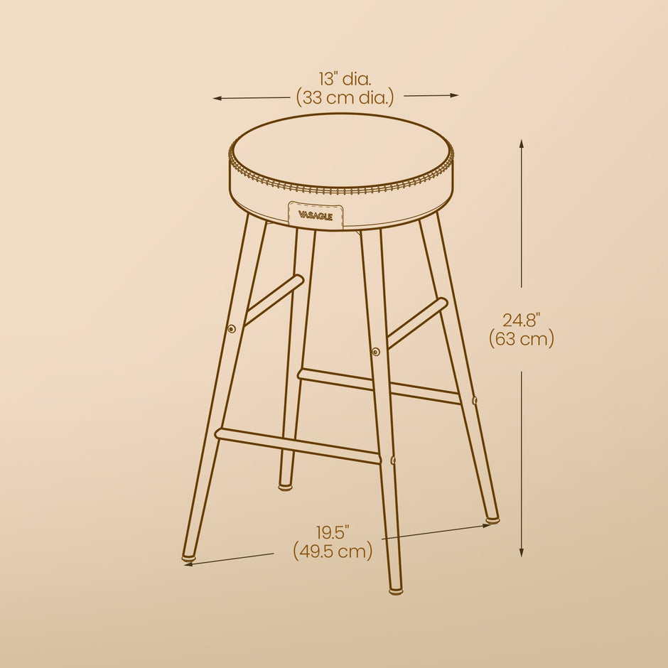 Bar Stools Set of 2 – Synthetic Leather – 63 cm – Easy Assembly