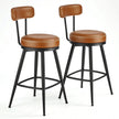 Set of 2 Counter Height Swivel Barstools – Synthetic Leather – Caramel Brown – Mid-Century Modern Design