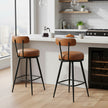 Set of 2 Counter Height Swivel Barstools – Synthetic Leather – Caramel Brown – Mid-Century Modern Design
