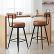 Set of 2 Counter Height Swivel Barstools – Synthetic Leather – Caramel Brown – Mid-Century Modern Design