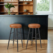 Set of 2 Bar Stools – Synthetic Leather – Brown – Mid-Century Modern Design, 63 cm Tall, Easy Assembly
